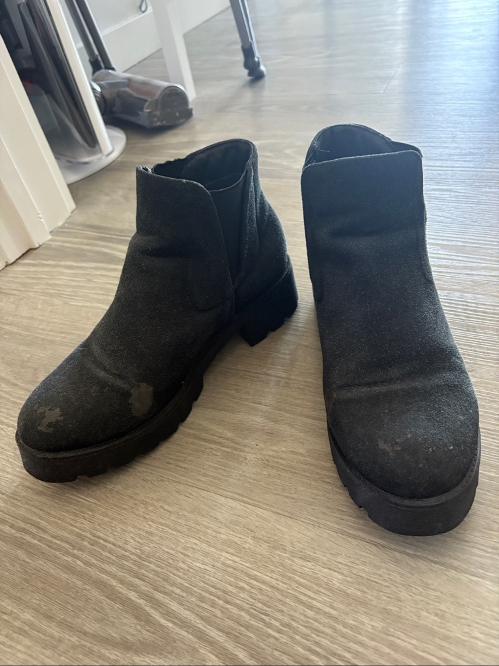 Black Suede Chelsea-Style Pull-On Boots